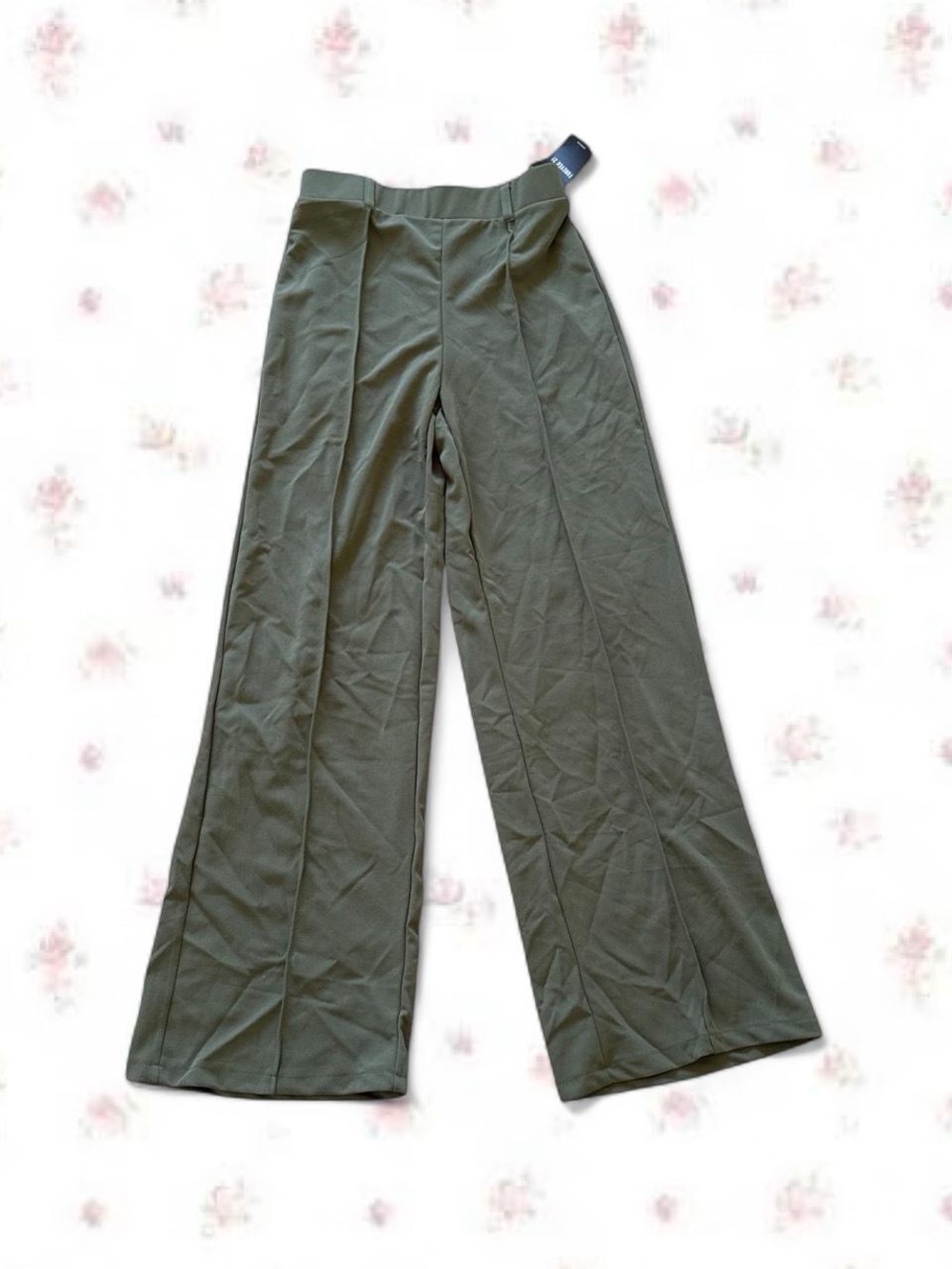 Olive Wide-Leg Pull-On Pants